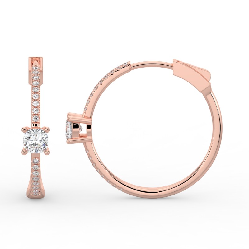 Cushion Hoops with Single Stone & Pave Earrings