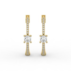 Cushion Hoops with Single Stone & Pave Earrings
