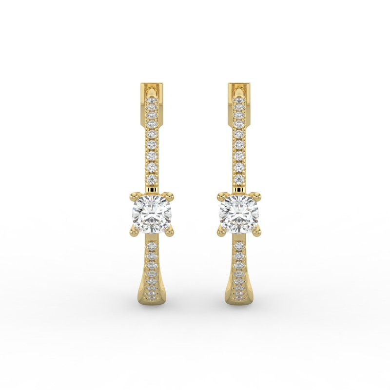 Cushion Hoops with Single Stone & Pave Earrings