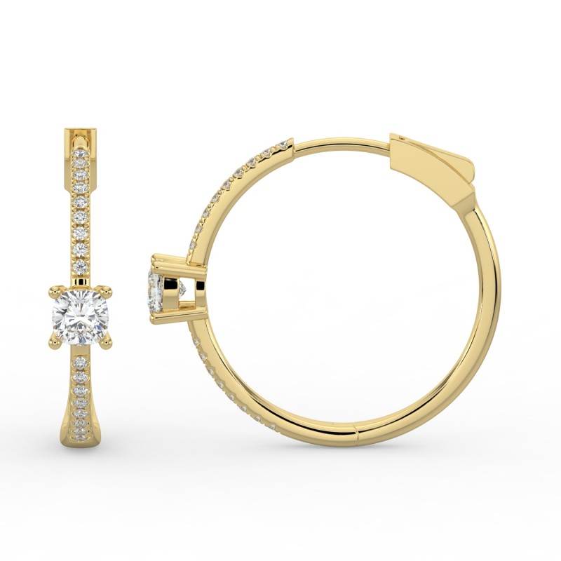 Cushion Hoops with Single Stone & Pave Earrings