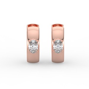 Oval Single Stone Huggie Earrings