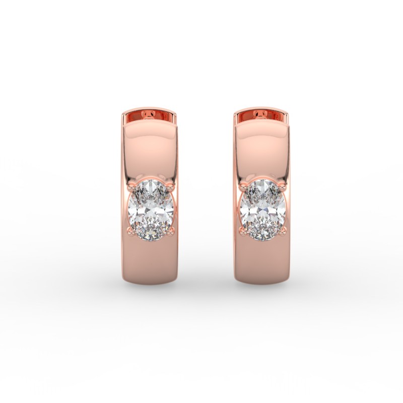 Oval Single Stone Huggie Earrings