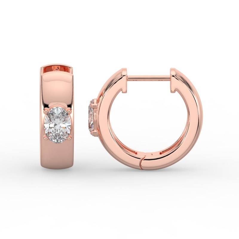 Oval Single Stone Huggie Earrings