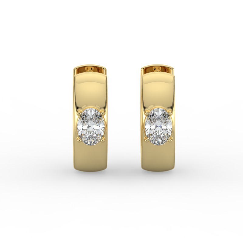 Oval Single Stone Huggie Earrings