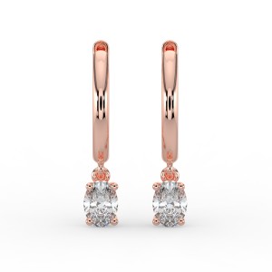 Oval Single Stone Drop Huggies Earrings