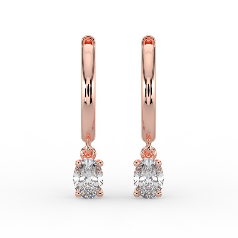 Oval Single Stone Drop Huggies Earrings