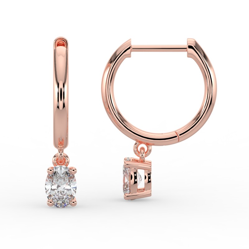Oval Single Stone Drop Huggies Earrings