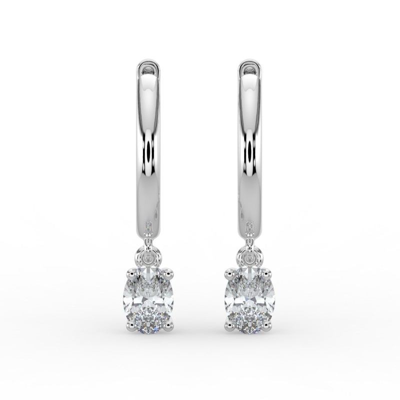 Oval Single Stone Drop Huggies Earrings