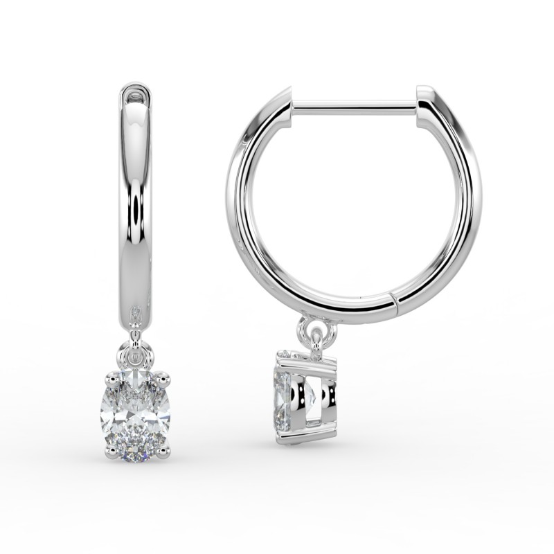 Oval Single Stone Drop Huggies Earrings