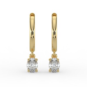 Oval Single Stone Drop Huggies Earrings