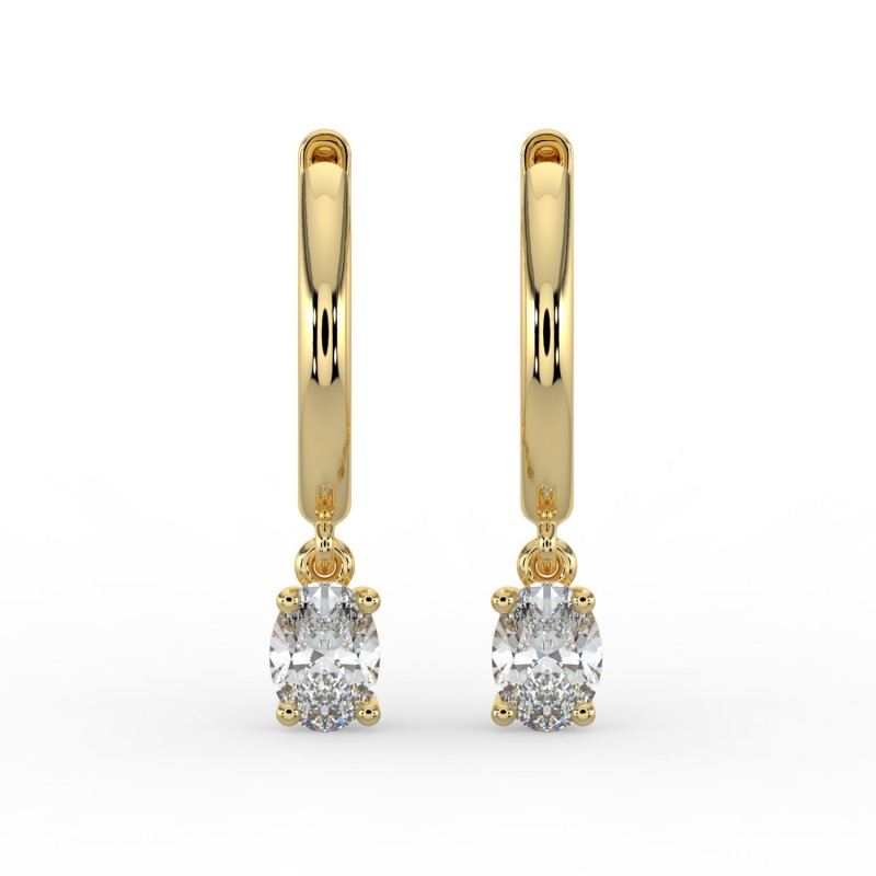 Oval Single Stone Drop Huggies Earrings