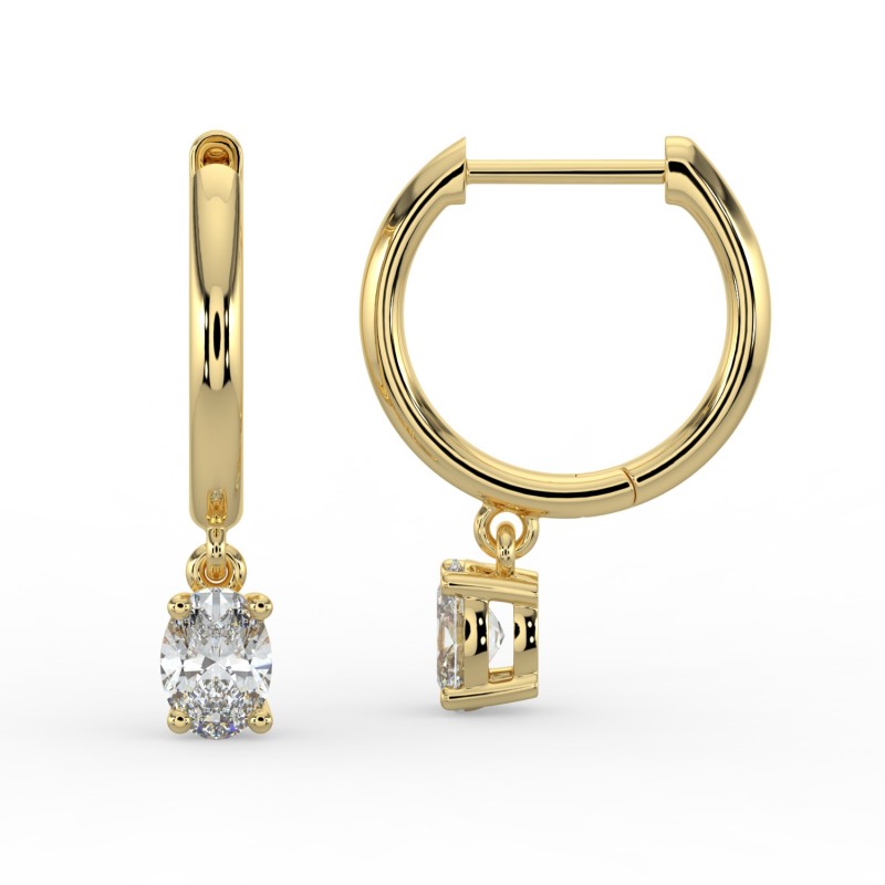 Oval Single Stone Drop Huggies Earrings