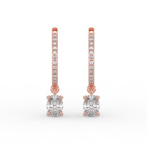 Oval Single Stone Drop Huggies with Diamonds Earrings