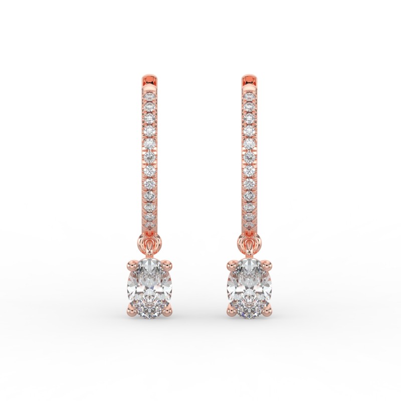 Oval Single Stone Drop Huggies with Diamonds Earrings