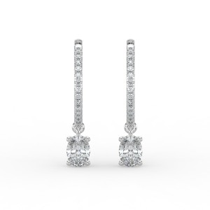 Oval Single Stone Drop Huggies with Diamonds Earrings