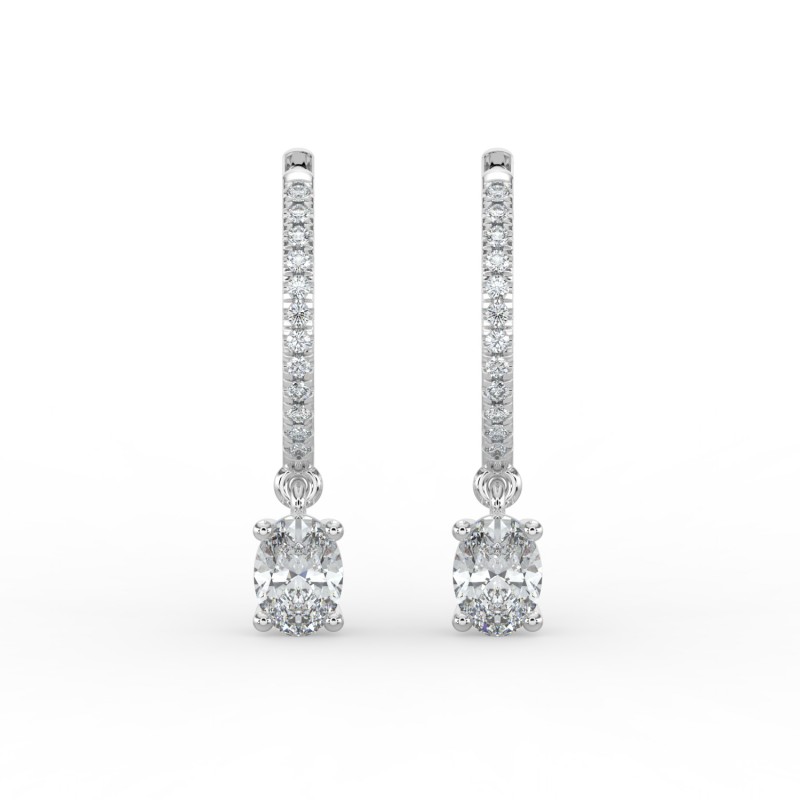 Oval Single Stone Drop Huggies with Diamonds Earrings