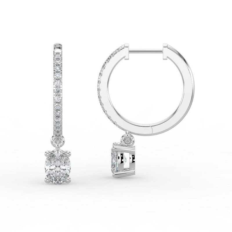 Oval Single Stone Drop Huggies with Diamonds Earrings