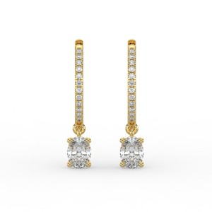 Oval Single Stone Drop Huggies with Diamonds Earrings