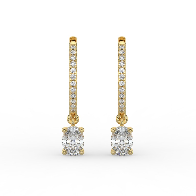 Oval Single Stone Drop Huggies with Diamonds Earrings