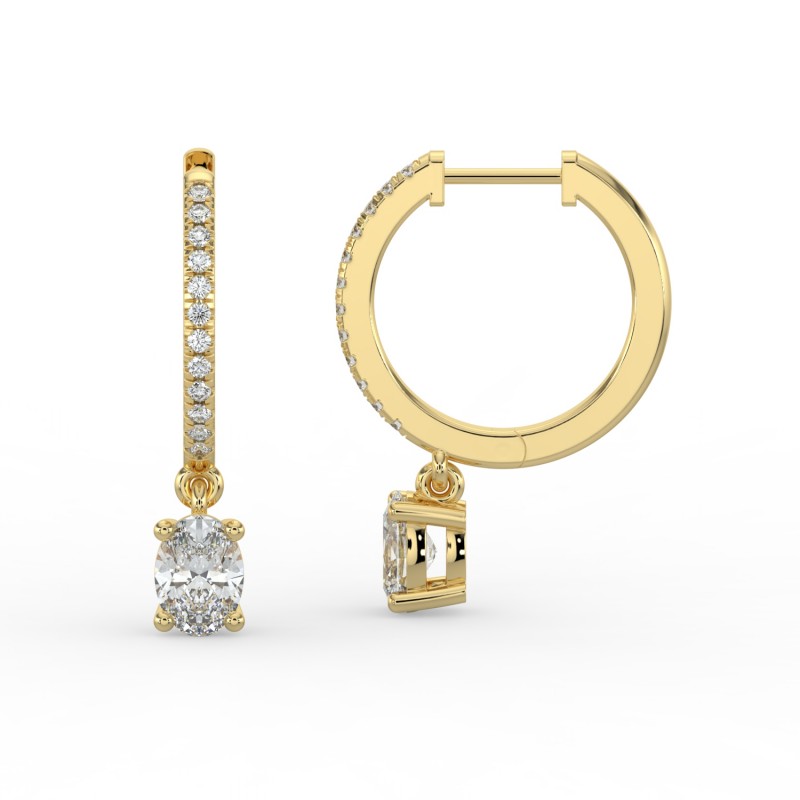 Oval Single Stone Drop Huggies with Diamonds Earrings