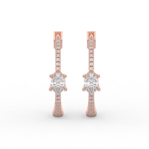 Oval Hoops with Single Stone & Pave Earrings