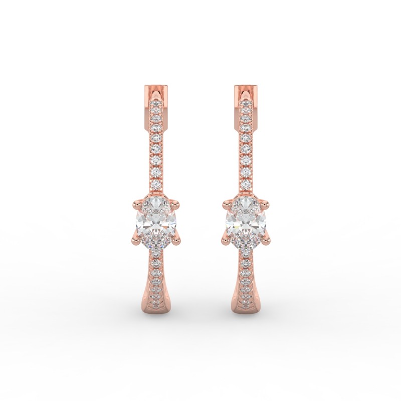 Oval Hoops with Single Stone & Pave Earrings