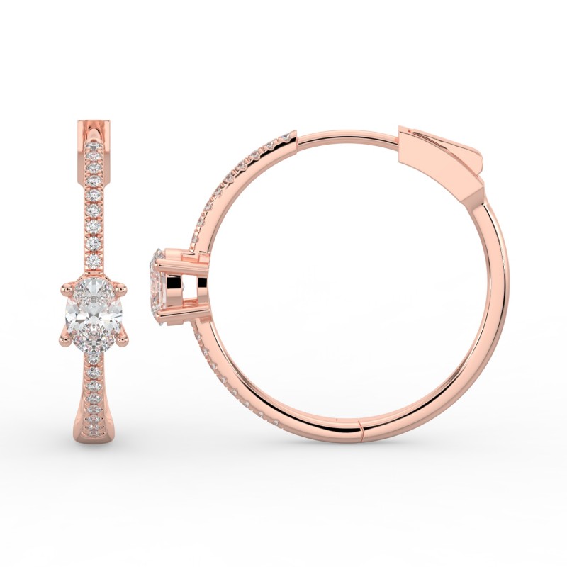 Oval Hoops with Single Stone & Pave Earrings