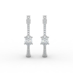 Oval Hoops with Single Stone & Pave Earrings
