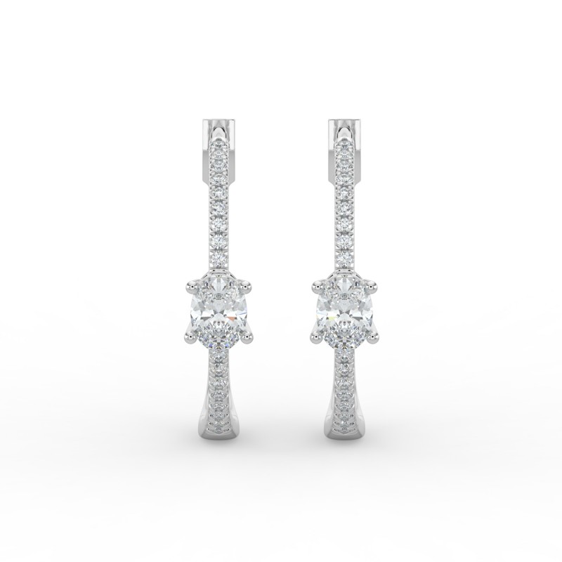 Oval Hoops with Single Stone & Pave Earrings