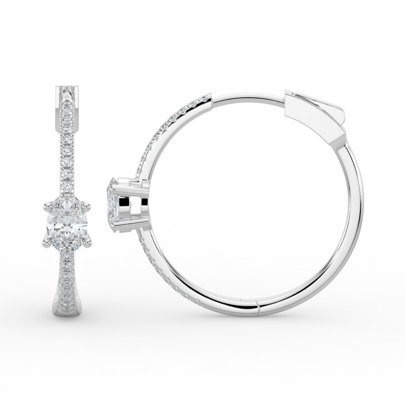 Oval Hoops with Single Stone & Pave Earrings