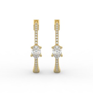 Oval Hoops with Single Stone & Pave Earrings