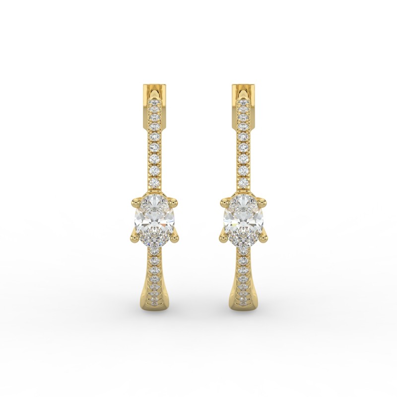 Oval Hoops with Single Stone & Pave Earrings
