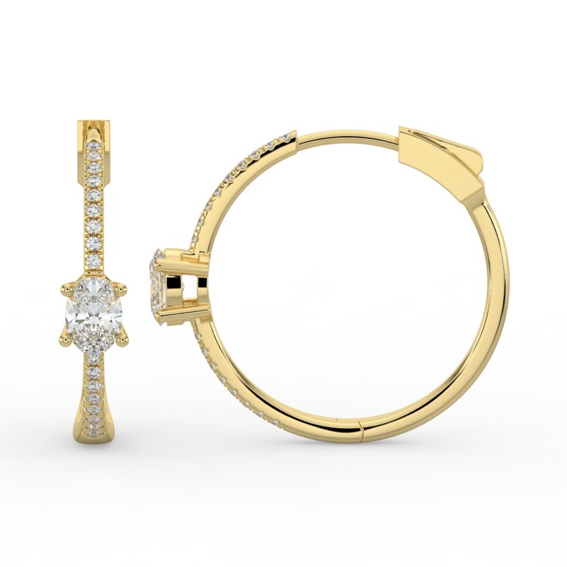 Oval Hoops with Single Stone & Pave Earrings