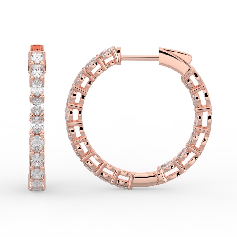Oval Iniside Out Diamond Hoops Earrings