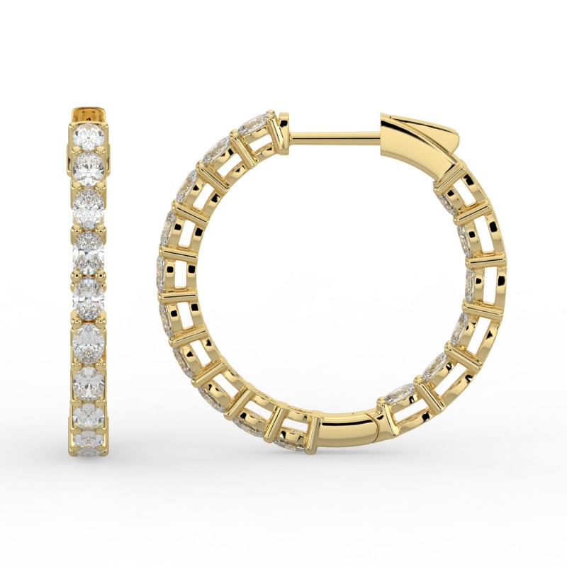 Oval Iniside Out Diamond Hoops Earrings
