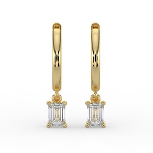 Emerald Single Stone Drop Huggies Earrings