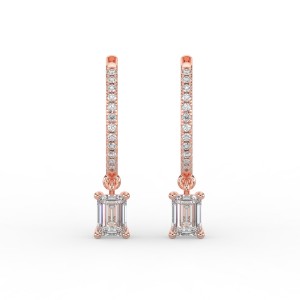 Emerald Single Stone Drop Huggies with Diamonds Earrings