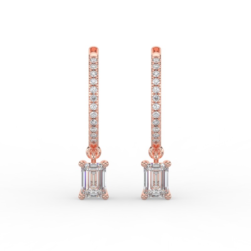 Emerald Single Stone Drop Huggies with Diamonds Earrings