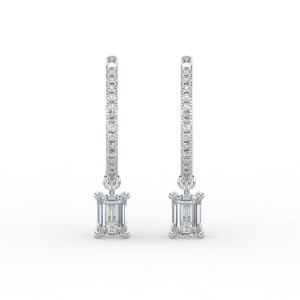 Emerald Single Stone Drop Huggies with Diamonds Earrings