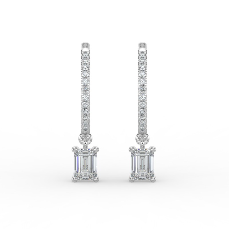 Emerald Single Stone Drop Huggies with Diamonds Earrings