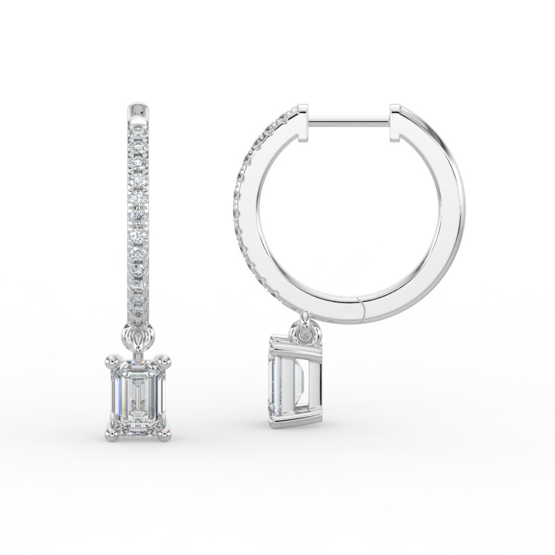 Emerald Single Stone Drop Huggies with Diamonds Earrings