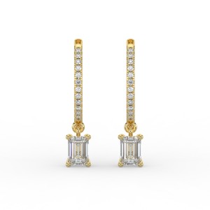 Emerald Single Stone Drop Huggies with Diamonds Earrings