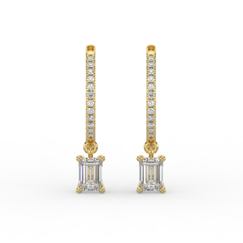 Emerald Single Stone Drop Huggies with Diamonds Earrings