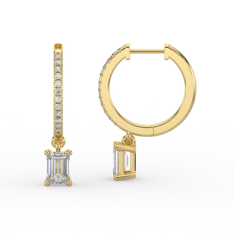 Emerald Single Stone Drop Huggies with Diamonds Earrings