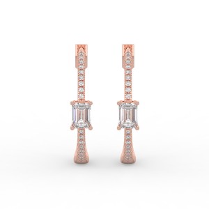 Emerald Hoops with Single Stone & Pave Earrings