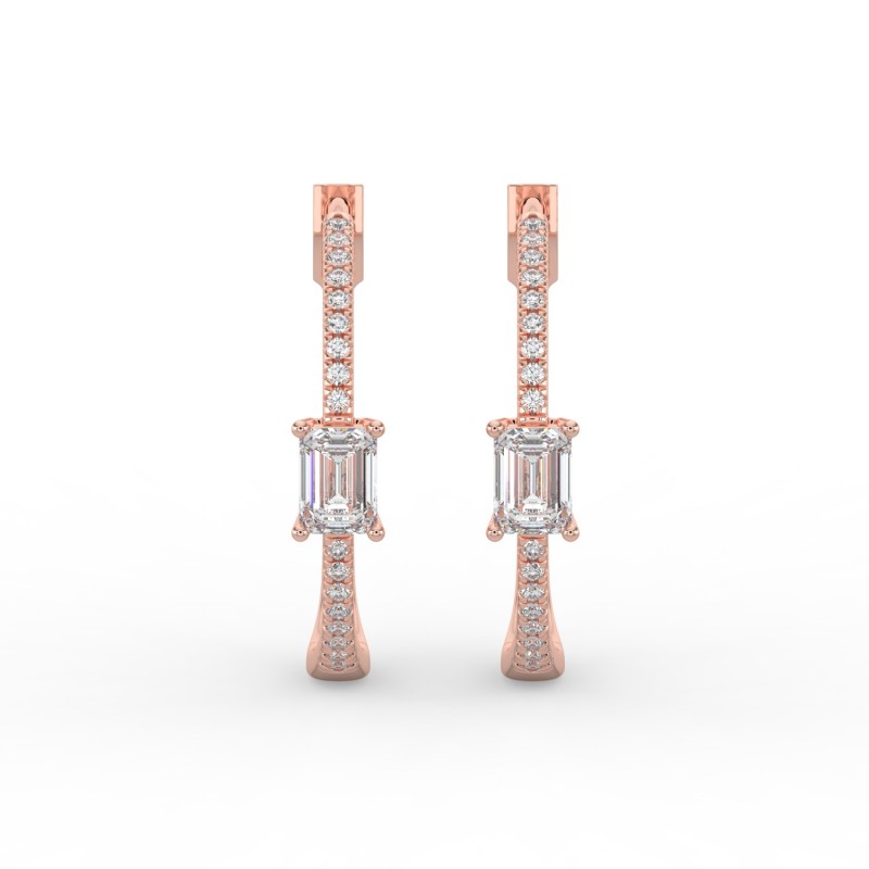 Emerald Hoops with Single Stone & Pave Earrings