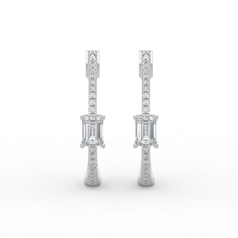 Emerald Hoops with Single Stone & Pave Earrings