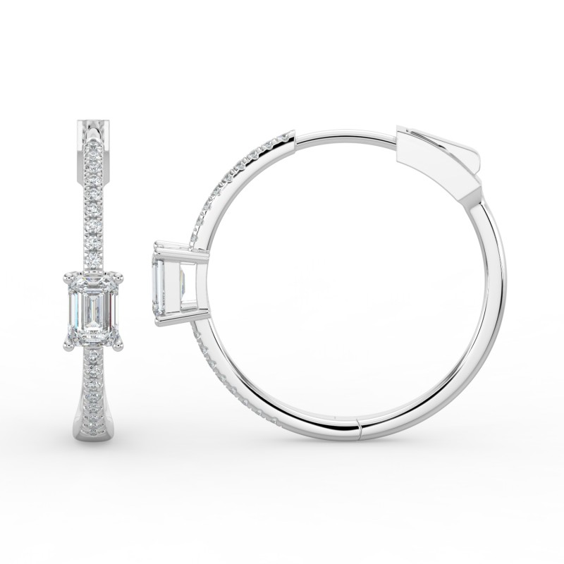 Emerald Hoops with Single Stone & Pave Earrings