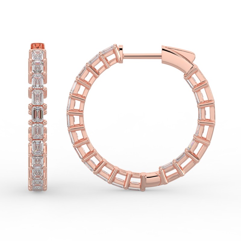 Emerald Iniside Out Diamond Hoops Earrings