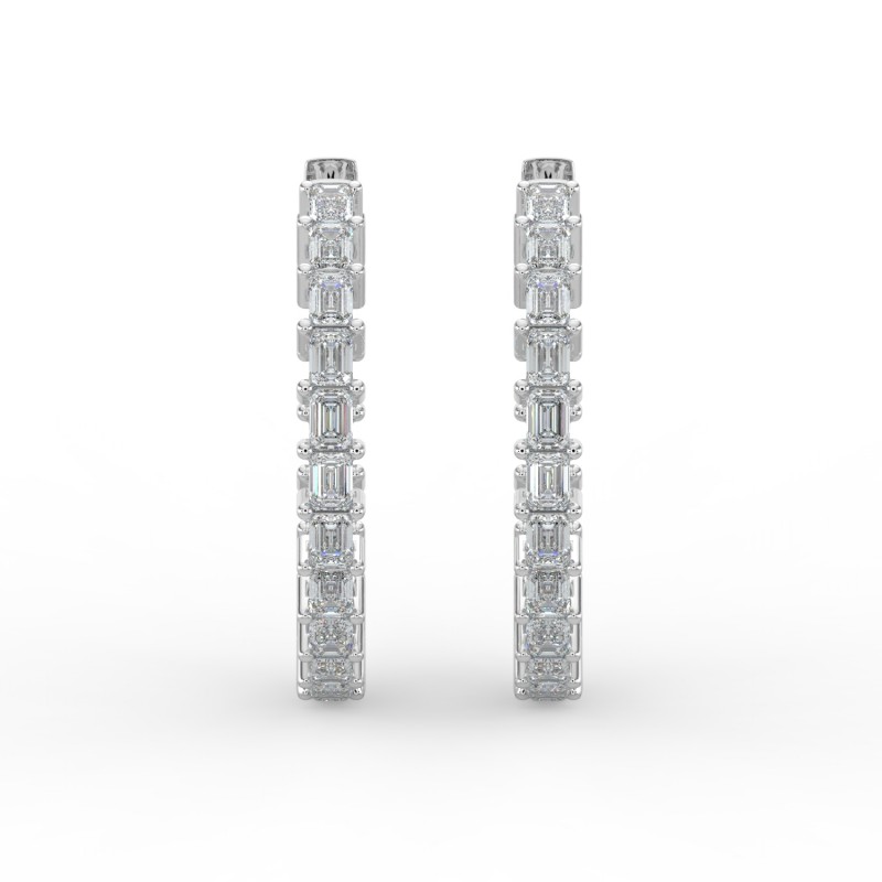 Emerald Iniside Out Diamond Hoops Earrings